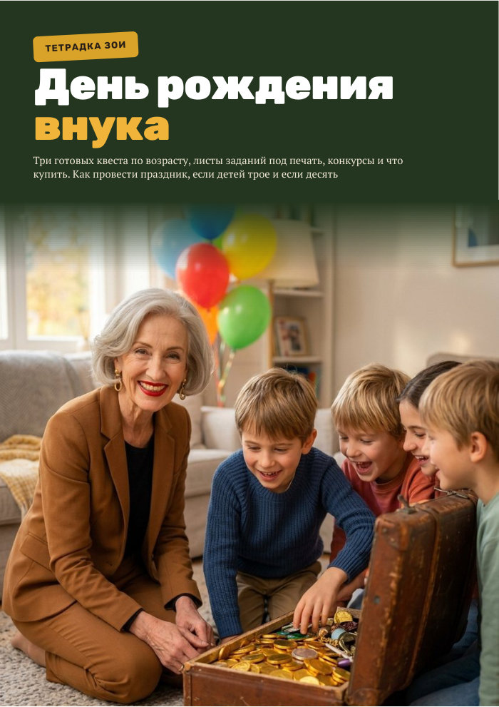 Обложка тетрадки «День рождения внука: сценарий и квест дома»