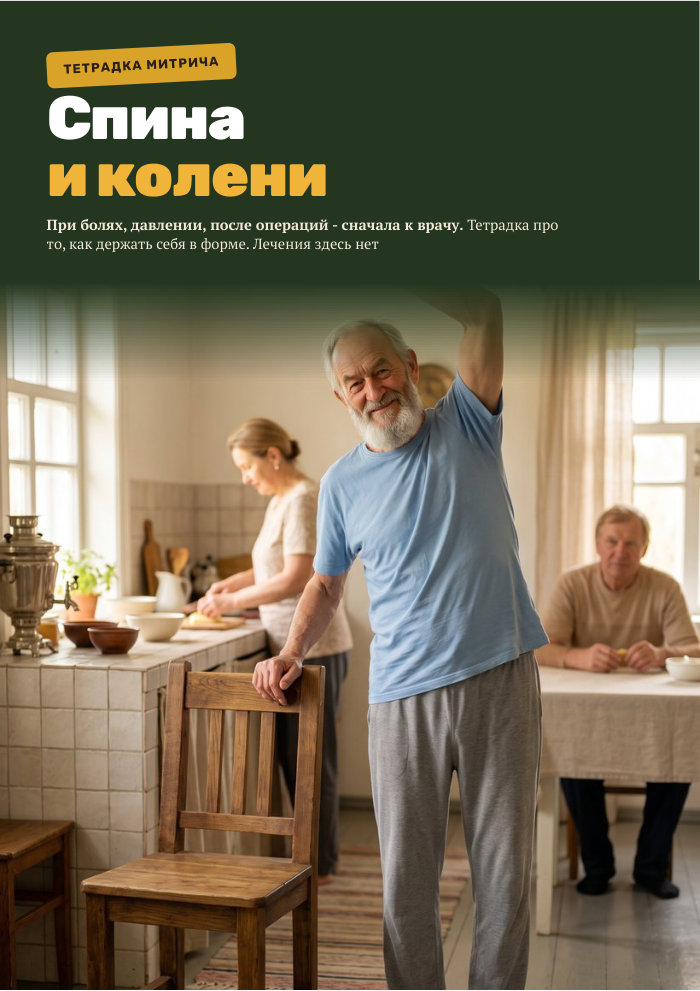 Обложка тетрадки «Упражнения для пожилых: спина и колени»